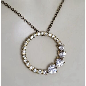 Nolan Miller Signed Rhinestone necklace Circle Of The Heart 18” Goldtn Valentine